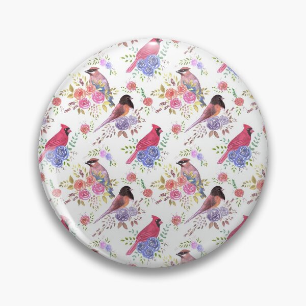 Item preview, Cardinals juncos and waxwings on rose blossoms- Seamless birds watercolor painting designed and sold by Shawlin Islam.