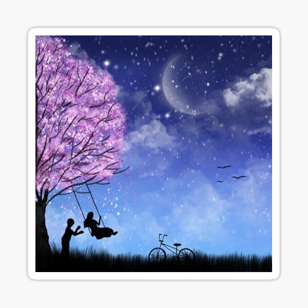 Cherry tree with lovely couple Sticker