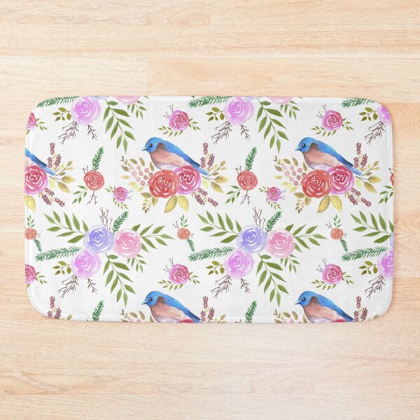 Item preview, Eastern bluebird or Sialia sialis on seamless rose pattern watercolor  designed and sold by Shawlin Islam.