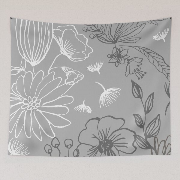 Item preview, Line Art Flowers, Drawing, Illustration, Gray, Charcoal, White designed and sold by meggydesigns.