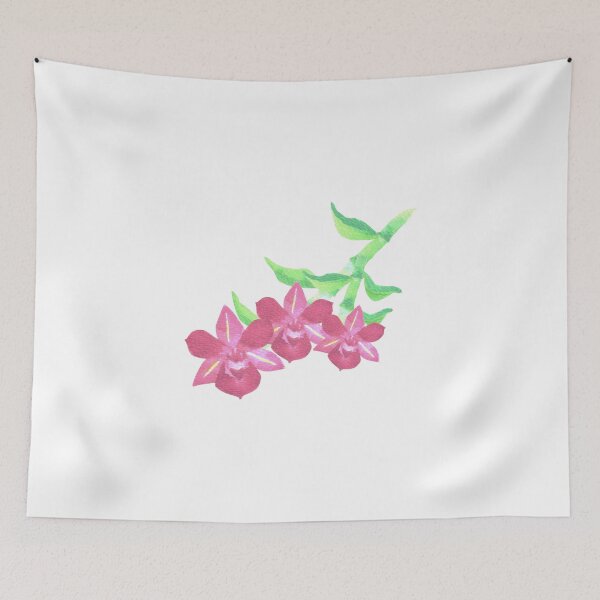 Item preview, Pink dendrobium orchid with green leaves in watercolor medium designed and sold by Shawlin Islam.