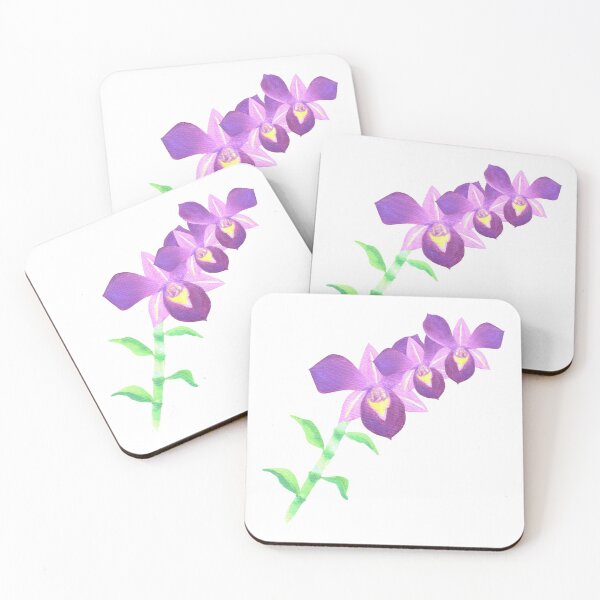 Item preview, Purple dendrobium orchid stalk with leaves in watercolor medium	 designed and sold by Shawlin Islam.