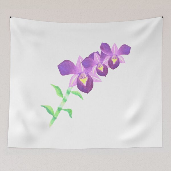 Item preview, Purple dendrobium orchid stalk with leaves in watercolor medium	 designed and sold by Shawlin Islam.