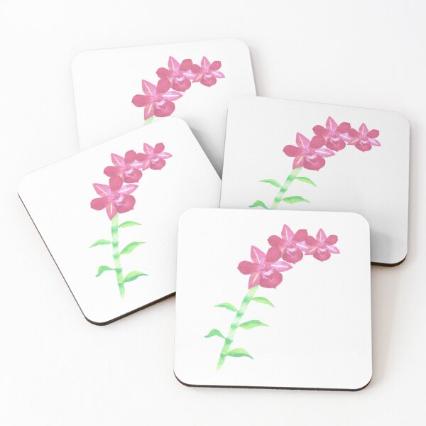 Item preview, Red dendrobium orchid with green leaves with watercolor	 designed and sold by Shawlin Islam.