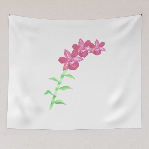 Item preview, Red dendrobium orchid with green leaves with watercolor	 designed and sold by Shawlin Islam.