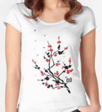 CHERRY BLOSSOMS RED Women's Fitted Scoop T-Shirt