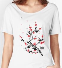 CHERRY BLOSSOMS RED Women's Relaxed Fit T-Shirt