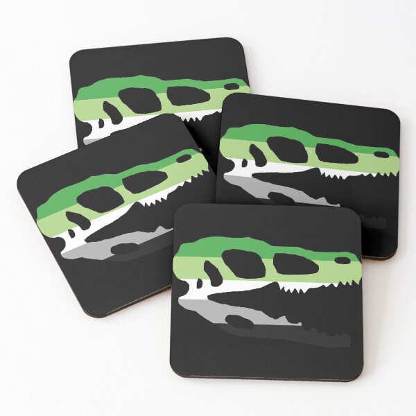 Item preview, Dinosaur Velociraptor Skull in Aromantic Pride Flag Colors  designed and sold by CaelanPride.