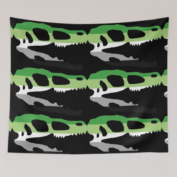 Item preview, Dinosaur Velociraptor Skull in Aromantic Pride Flag Colors  designed and sold by CaelanPride.