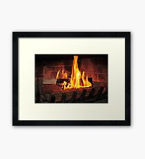 Burning fire at fireplace. Can be used as background. Gerahmtes Wandbild