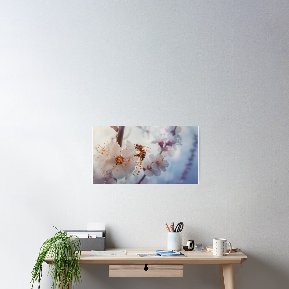 honey bee on apricot flowers Poster