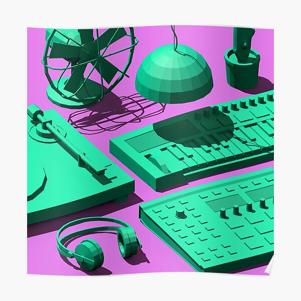 Low Poly Studio Objects 3D Illustration Poster