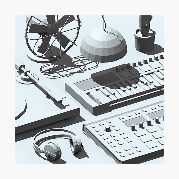 Low Poly Studio Objects 3D Illustration Grey Photographic Print