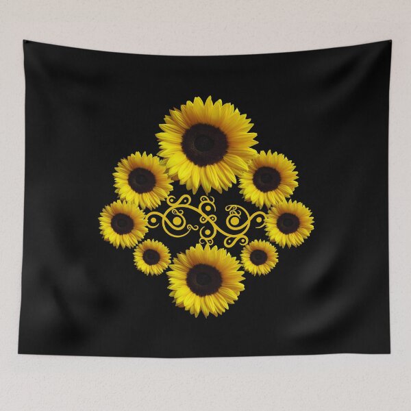 Item preview, Sunflowers with ornament, sunflower, floral flowers designed and sold by rhnaturestyles.