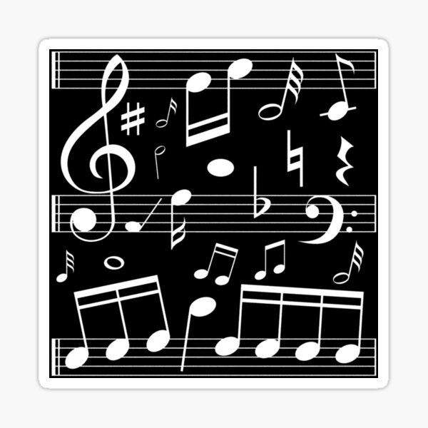 Dancing Music Notes - Black and White Sticker