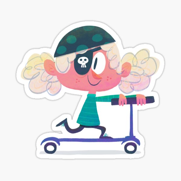 Scooter Cartoon Rebel Girl with Pirate Eye Patch Sticker
