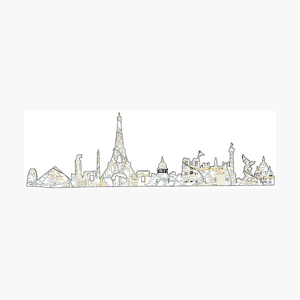 the Paris Metro system with the Paris skyline Paris, France, subway map Photographic Print