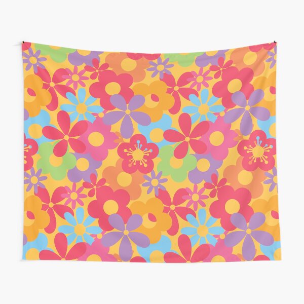 Colorful Flower Power Seamless Pattern Print Tapestry
