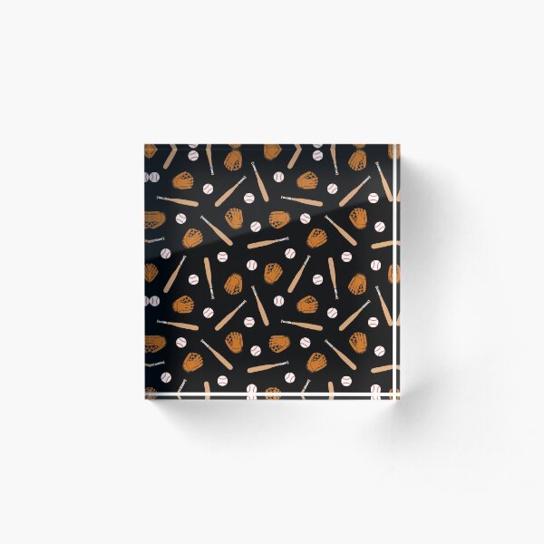 Baseball Pattern in Black Acrylic Block