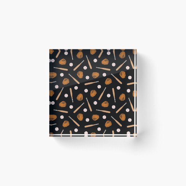 Baseball Pattern in Black Acrylic Block