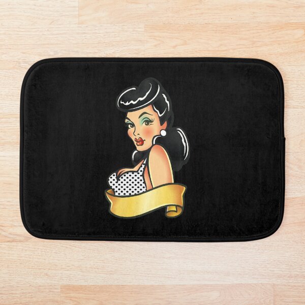 Black Hair Betty Paige Pinup girl , Bettie paige pinup girl, vintage pinups , retro pinups, retro pinup girls, world war ll pinup girls , victory rolls, hair style, vintage pinup girls Bath Mat