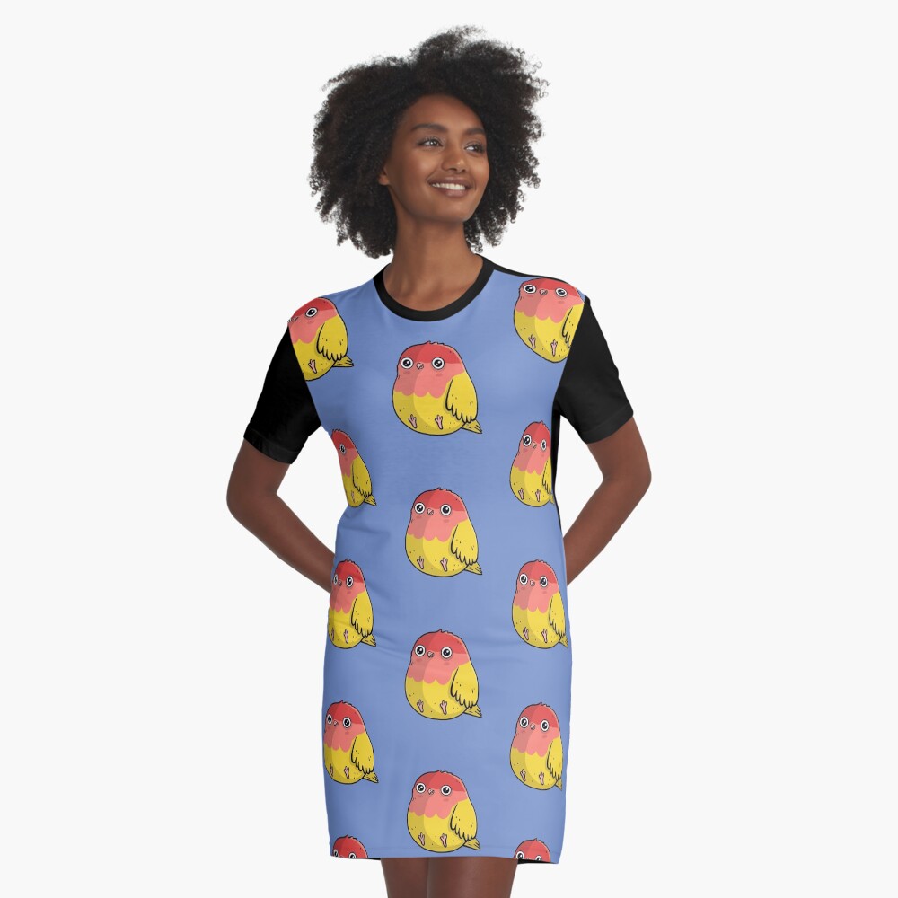 Cute Lutino Lovebird Chubby Bird Design Graphic T-Shirt Dress