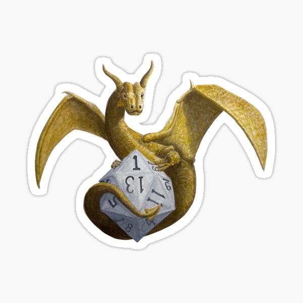 Bronze Dragon On Silver D20 Sticker