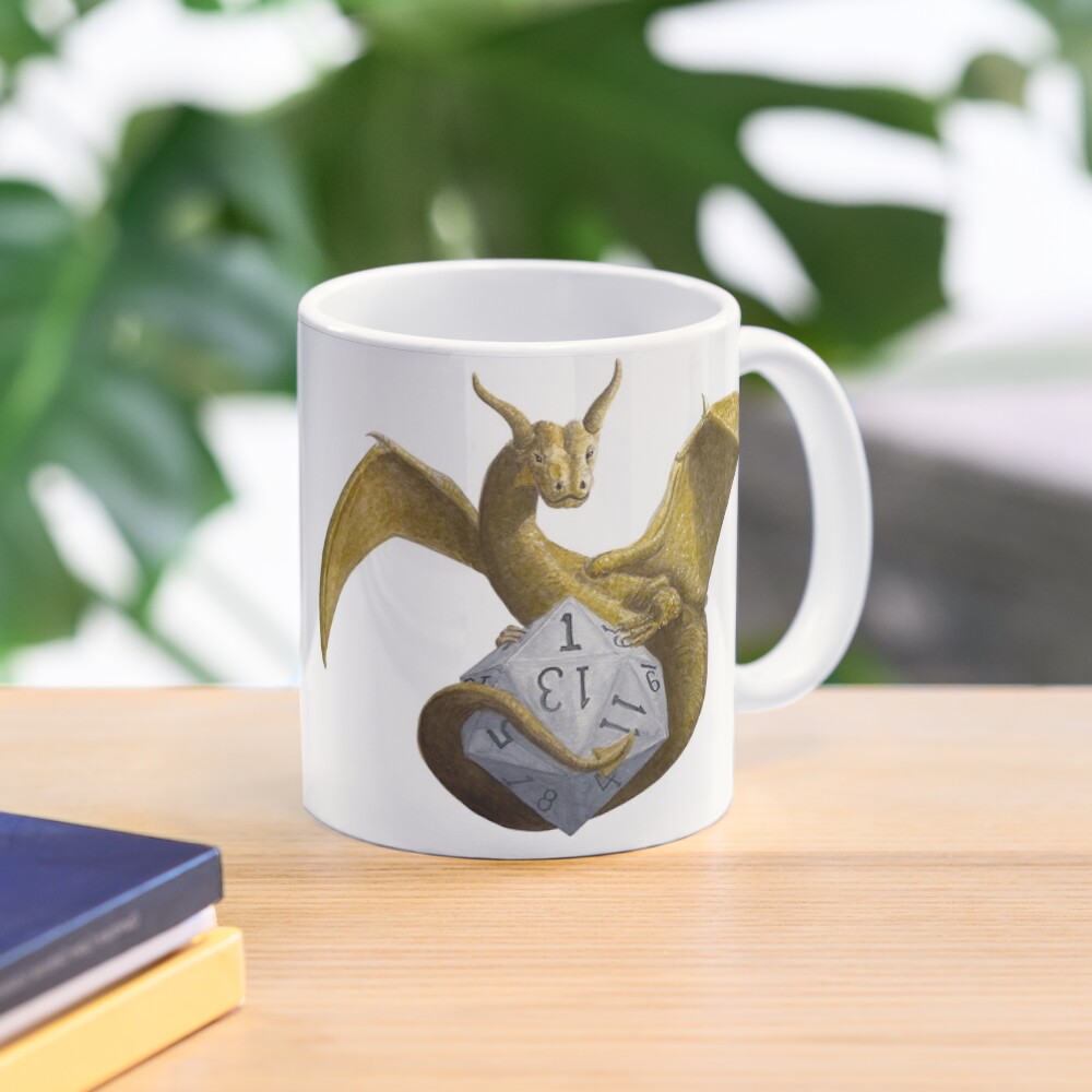 Bronze Dragon On Silver D20 Mug