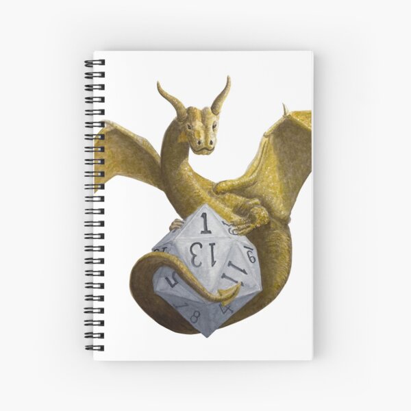 Bronze Dragon On Silver D20 Spiral Notebook
