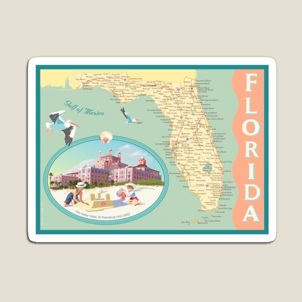 Florida Map with Don CeSar Hotel Magnet