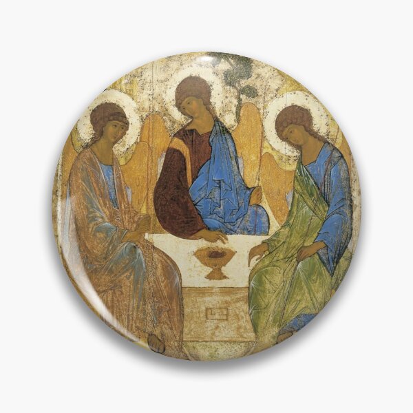 Holy Trinity, Hospitality of Abraham; by Andrei Rublev; tempera on panel; Tretyakov Gallery (Moscow) Pin