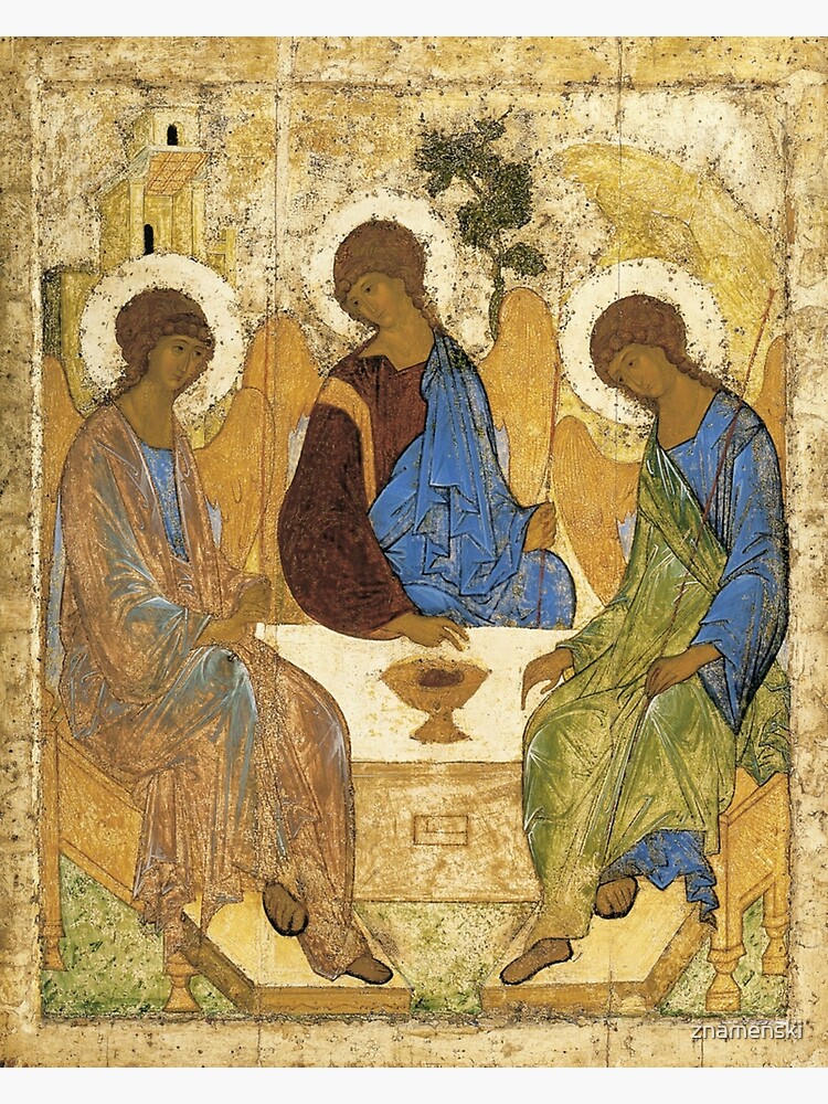 Holy Trinity, Hospitality of Abraham; by Andrei Rublev; tempera on panel; Tretyakov Gallery (Moscow) by znamenski