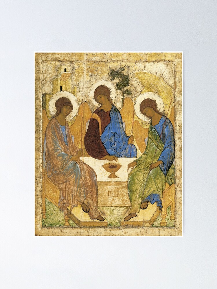 Alternate view of Holy Trinity, Hospitality of Abraham; by Andrei Rublev; tempera on panel; Tretyakov Gallery (Moscow) Poster