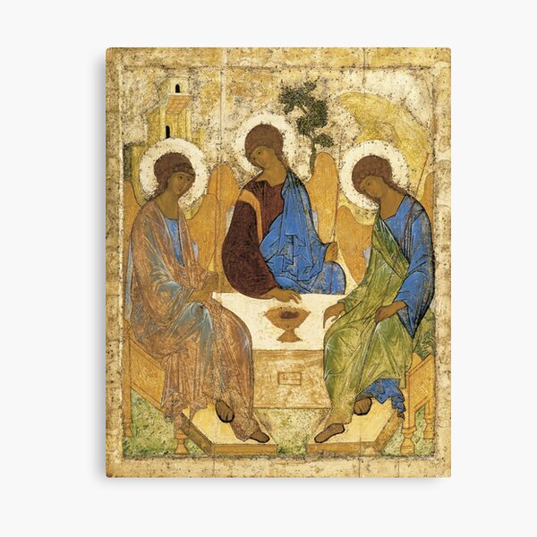 Holy Trinity, Hospitality of Abraham; by Andrei Rublev; tempera on panel; Tretyakov Gallery (Moscow) Canvas Print