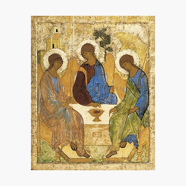 Holy Trinity, Hospitality of Abraham; by Andrei Rublev; tempera on panel; Tretyakov Gallery (Moscow) Photographic Print