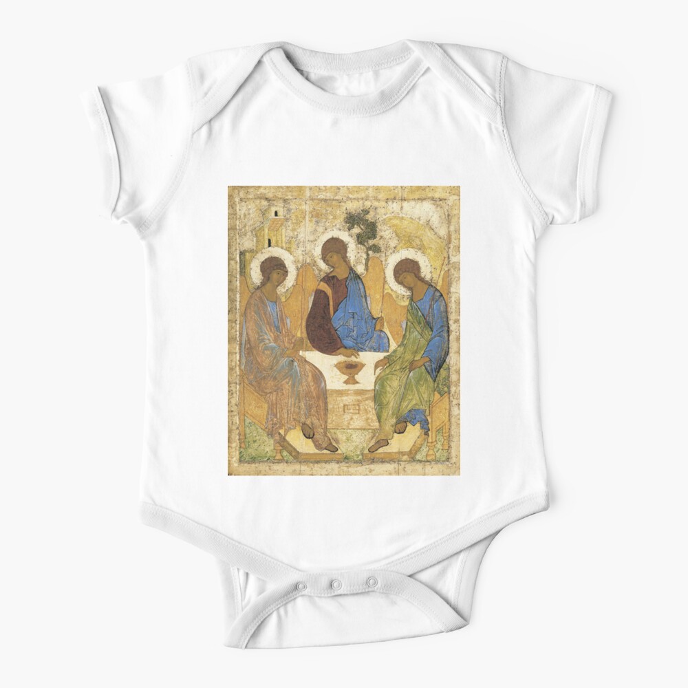 Holy Trinity, Hospitality of Abraham; by Andrei Rublev; tempera on panel; Tretyakov Gallery (Moscow) Baby One-Piece