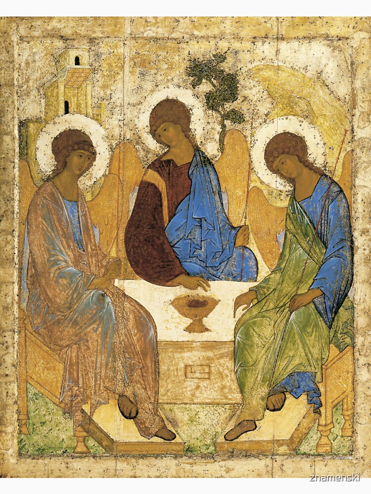 Holy Trinity, Hospitality of Abraham; by Andrei Rublev; tempera on panel; Tretyakov Gallery (Moscow) by znamenski