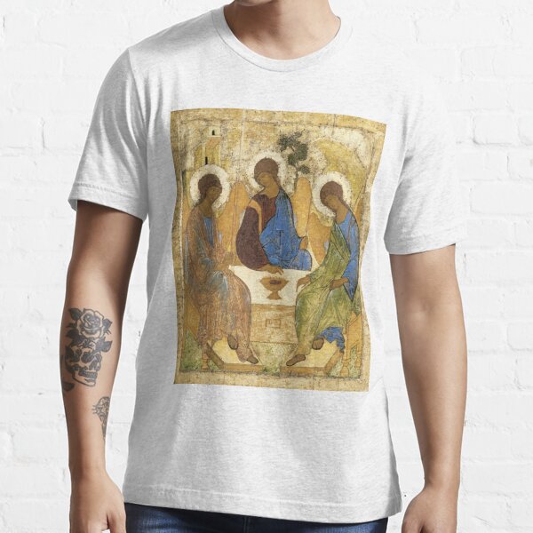 Holy Trinity, Hospitality of Abraham; by Andrei Rublev; tempera on panel; Tretyakov Gallery (Moscow) Essential T-Shirt