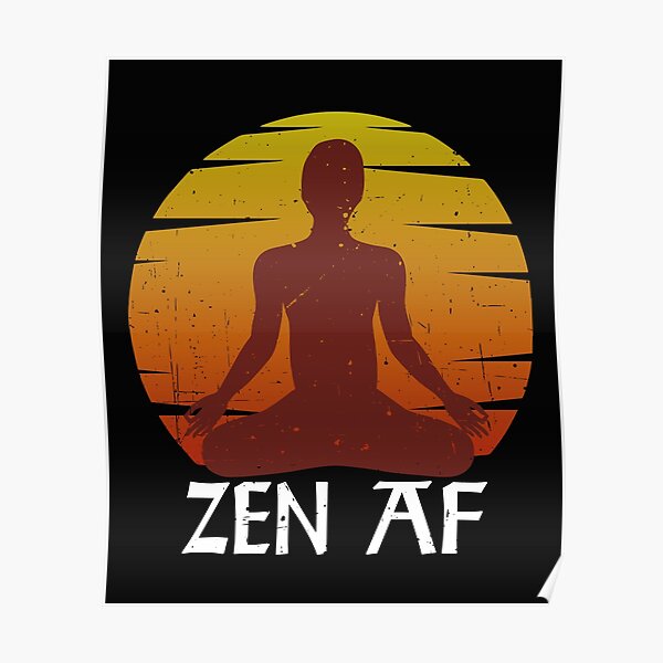 "Zen AF Funny Yoga Quotes and Saying Men Women Meditation in Lotus Pose Graphic Vintage Sunrise
