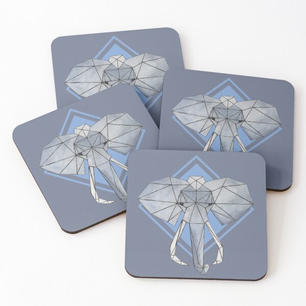 Item preview, Hand-Painted Blue/Grey Geometric Elephant Watercolour  designed and sold by Becca Simone.