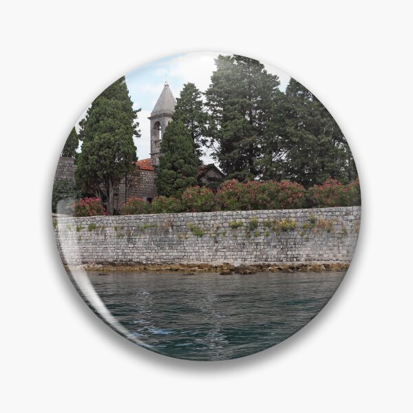Item preview, Saint George monastery stone walls flowers and trees Perast Bay of Kotor Montenegro designed and sold by goceris.