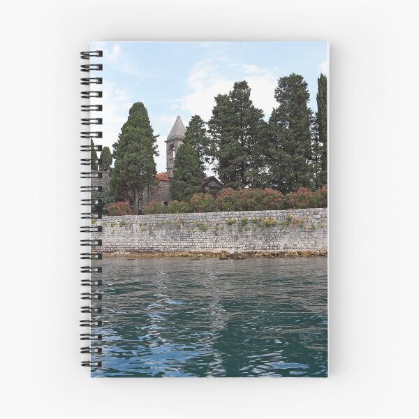 Item preview, Saint George monastery stone walls flowers and trees Perast Bay of Kotor Montenegro designed and sold by goceris.