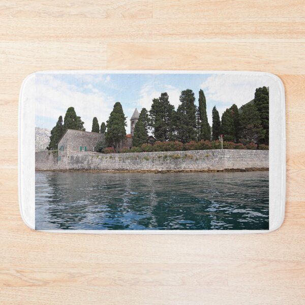 Item preview, Saint George monastery stone walls flowers and trees Perast Bay of Kotor Montenegro designed and sold by goceris.