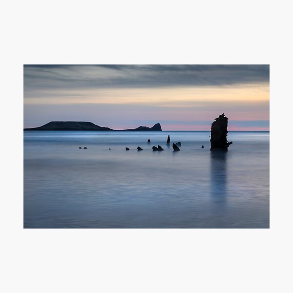 The wreck of the Helvetia on Rhossili Bay, South Wales UK Photographic Print