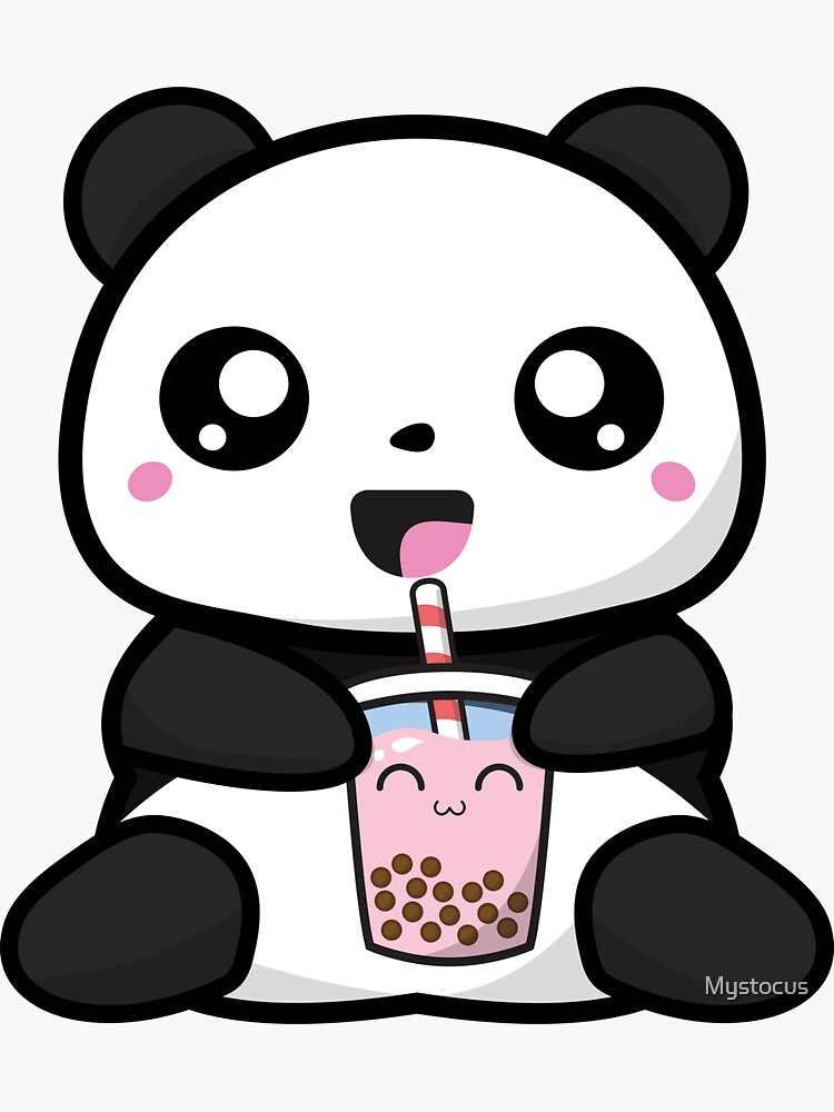 Panda Bubble Tea - Cute Kawaii Panda Drinking Tea' Sticker