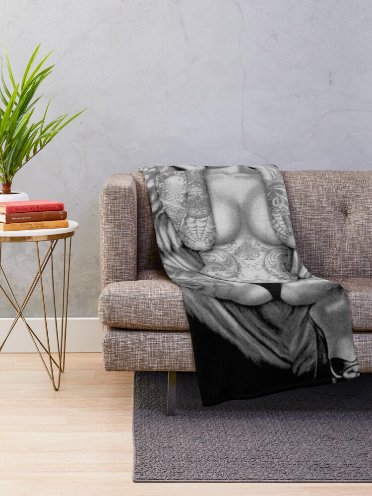 Alternate view of MARILYN : Vintage Tattooed Angel Abstract Print Throw Blanket