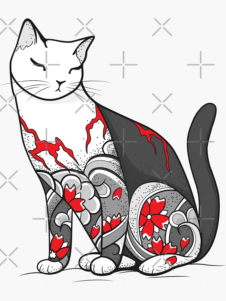 tatuaje de flor de cerezo gris y rojo. de runcatrun