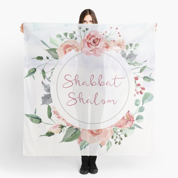Watercolor Flowers Shabbat Shalom Jewish Art Scarf
