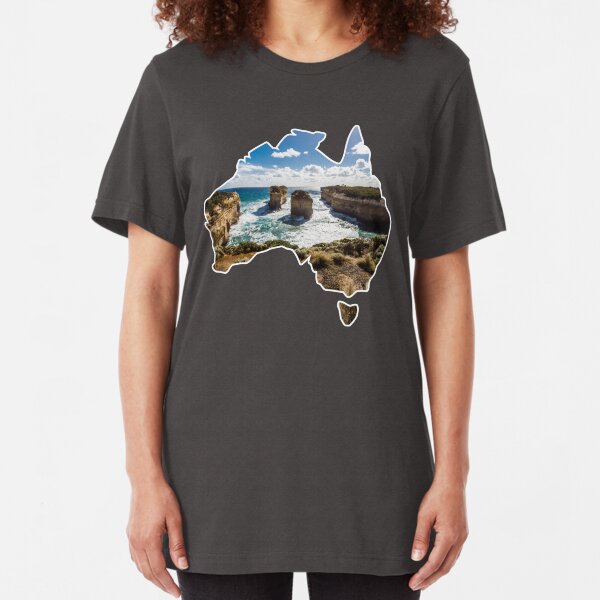 Outlined Australia - Twelve Apostles - Twelve Apostles - Great Ocean Road Slim Fit T-Shirt