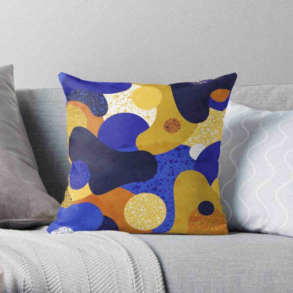 Terrazzo galaxie bleu nuit jaune doré moutarde Coussin